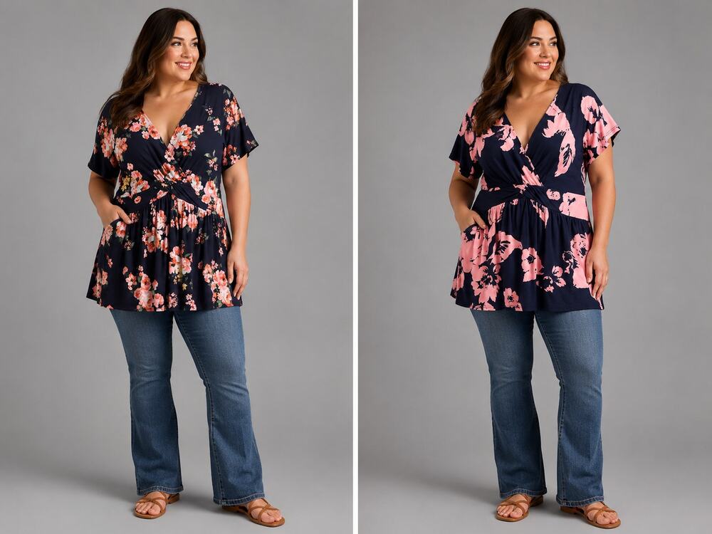 Women's XL Floral Knit Blouse Bundle 2 Tops Navy Pink Short Sleeve Casual